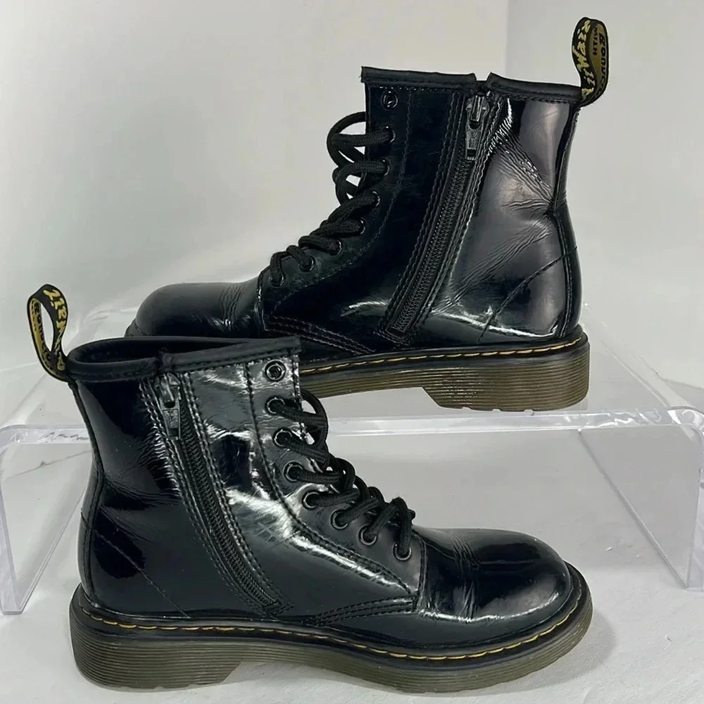 Dr. Martens 1460J Black 8-Eye Patent Leather Lace-Up/Zip-Up Combat Boots Size 2